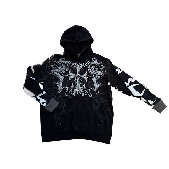 Affliction Jump Upcycled Black Hoodie Size S-M | SAME DAY SHIP | NEXT DAY SHIP - Picture 6 of 13